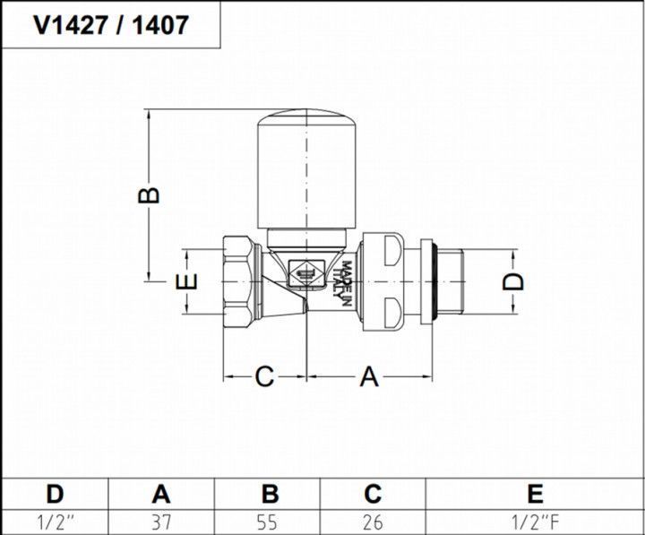 Кран термостат прямой First Thermo 1/2" хром Carlo Poletti (art.V142710CB) V142710CB фото