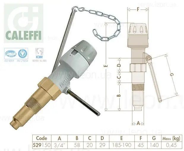 Регулирующий клапан тяги твердотопливного котла 3/4" Caleffi Biomass 30/90&nbsp;C (art.529050) 529050 фото