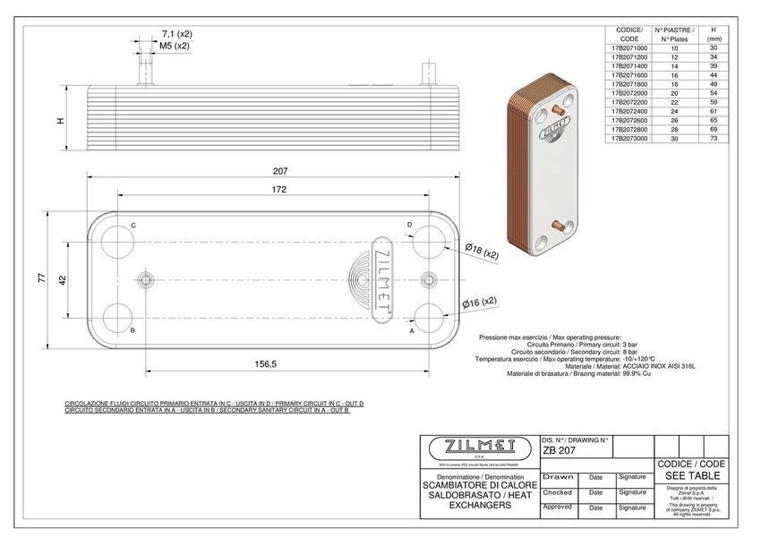 Теплообменник Zilmet ZB 207 10 пластин 17B2071000 фото