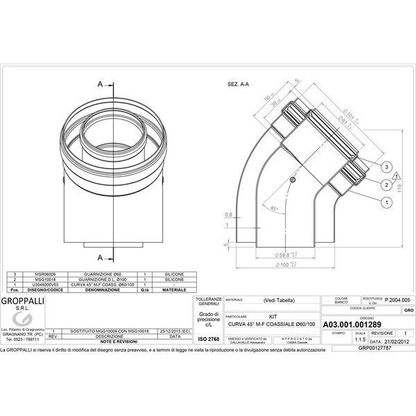 Колено дымохода коаксиальное 60/100 мм 45&deg; Groppalli A311289 фото