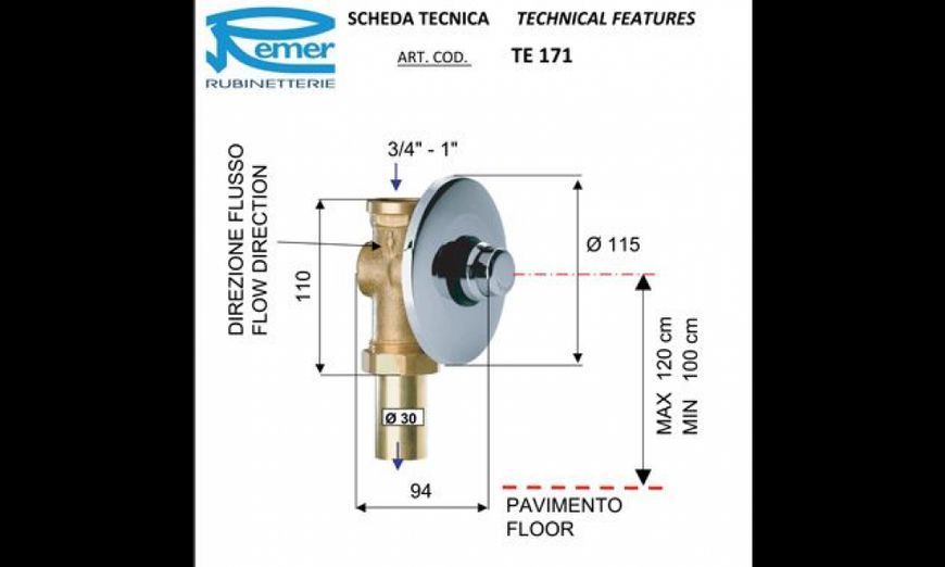 Кран дозатор змивний Remer TEMPOR внутрішній 3/4" (TEM40171) 51309 фото